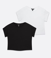New Look Girls 2 Pack Black and White Crew Neck Boxy T-Shirts